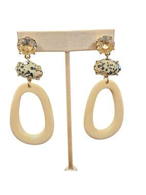 Anthropologie Resin 3" Drop Earrings Chunky Kooky Statement Beige Spotted Taupe